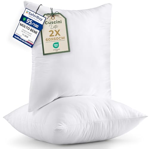 Utopia Bedding Cuscini, Imbottitura per Cuscini, Tessuto Misto Cotone Cuscini Divano, Cuscino Interno (2, Bianco, 60x60 cm)