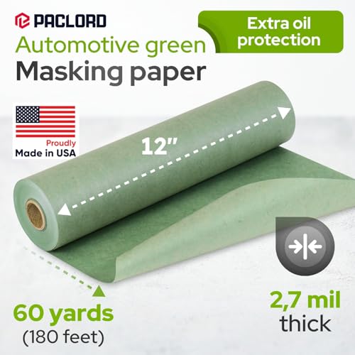 Image of 12 inch x 60 Yards (180 feet) Green Masking Paper with Extra Oil Protection for Automotive Painting Industries - Made in USA Masking Paper for Painting Cars, Protection from Splatter