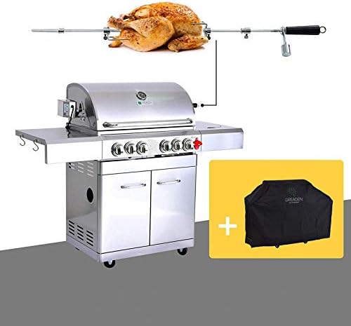 GREADEN- BBQ Grill Barbecue À Gaz INOX DÖNER- 4 BRÛLEURS+ 1 KIT RÔTISSOIRE (1 BRÛLEUR Infrarouge & TOURNEBROCHE)+ 1 FEU LATÉRAL et Thermomètre, 22KW, Grille/Plancha+Housse - Mes Grillades GREADEN- BBQ Grill Barbecue À Gaz INOX DÖNER- 4 BRÛLEURS+ 1 KIT RÔTISSOIRE (1 BRÛLEUR Infrarouge & TOURNEBROCHE)+ 1 FEU LATÉRAL et Thermomètre, 22KW, Grille/Plancha+Housse