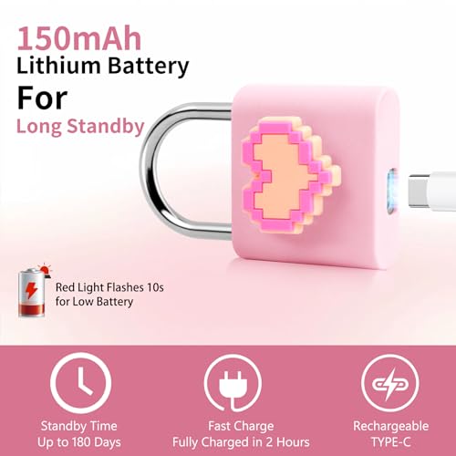 UMIKSMART Smart Fingerprint Lock, Combination Keyless Padlock with USB Charging, Waterproof for Bike, School Locker, Gym, Luggage, Storage, Sweet Pink Set4
