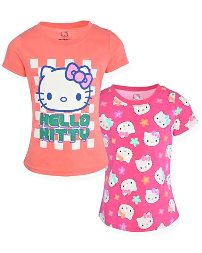 Image of Hello Kitty Girls Tee Shirts - 2 Pack Short Sleeve T-Shirts for Girls with Adorable Artworks and Slogans for Girl's Style