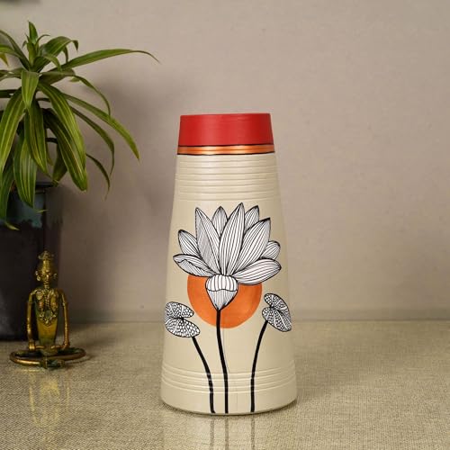 Image of Aakriti Art Creations Crimson Heights Terracotta Pyramid Vase | Hand-Painted Floral Art Multicolor | Matte Finish Decorative for Living Room, Table & Floor Decor