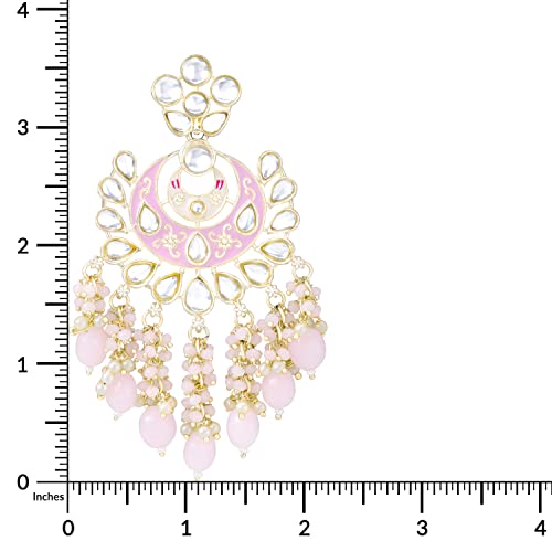 Aheli Pink Enamel Meenakari Traditional Chandbali Stylish Faux Pearls With Kundan Studded Earrings For Women & Girls #TOP2