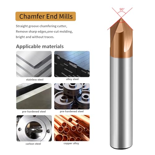 Image of Carbide Chamfer End Mills CNC Carving Bits 3 Flute TiSiN Coating V Groove 90 Degree for Different Material Like Steel Aluminum Copper Alloy 5 Pcs D8*50mm