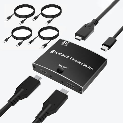 Hdteka 6167A Usb C Switcher With 3 Usb4 Cable(3.3Ft) 2 In 1 Out/ 1 In 2 Out, Usb C Switch For 2 Laptops Share 1 Device Support 8K@60Hz/ 4K@120Hz Video cover