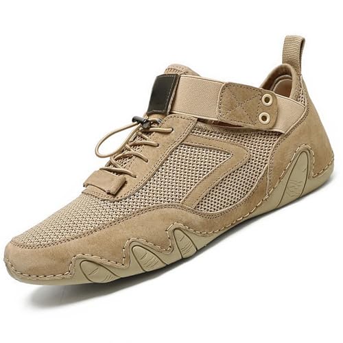 Men's Real Leather Hand Sewn Slip-Ons Loafers Outdoor Summer Mesh Breathable Moccasin Sneakers Softsole Walking Hiking Trail Shoes