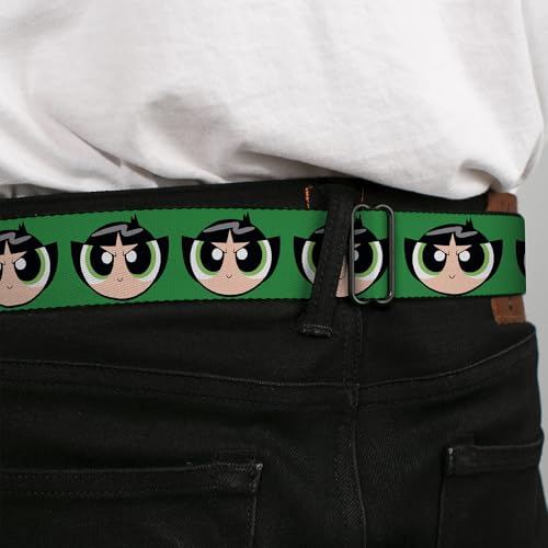 Warner Bros. Animation Belt, Seatbelt Buckle Belt, The Powerpuff Girls Buttercup Face Close Up Green, Adjustable4