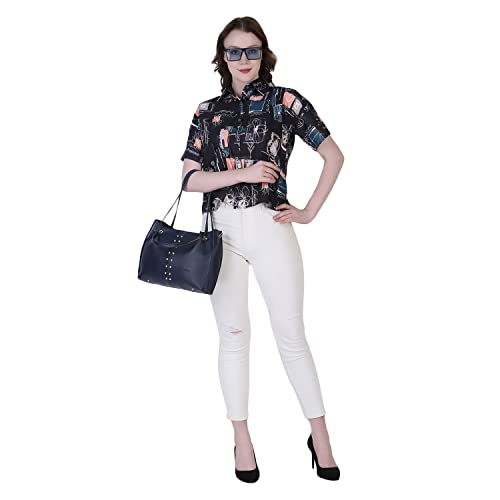 Image of Leriya Fashion Women's 2022 Fall Clothes Slub Rayon Trim Shirts Puff Sleeve Round Neck Casual Plain Tops Blouse