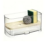 Estante para fregadero - Bandeja autodrenante para almacenamiento y organización en la cocina - Soporte de almacenamiento de esponja para lavar platos con bandeja de goteo autodrenante - Para baño