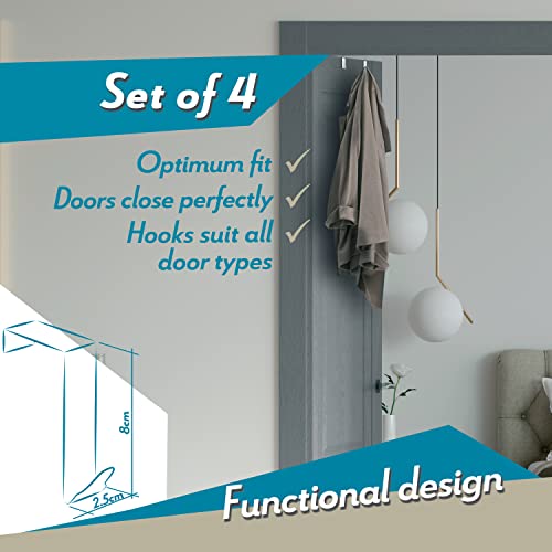Menz Over Door Hook 4 Pack White, Stable Overdoor Hanger. Rust-Free Door Hangers for Clothes 4.1cm Fit. 15kg Coat Hanger - Image 3