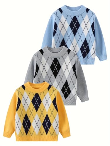 3 Pack Boys Argyle Plaid Pullover Sweaters
