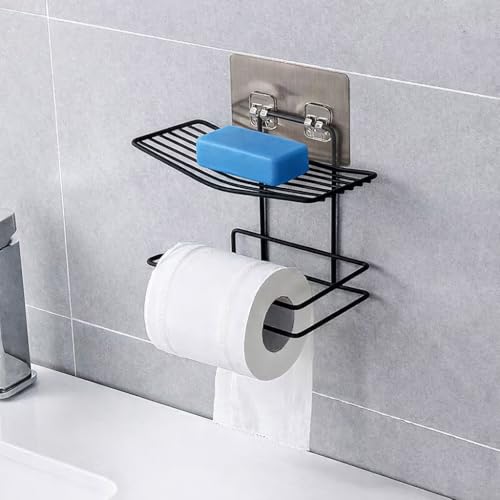 Image of Soap Holder with Toilet Paper Holder Stainless Steel Bathroom Shelf Wall Mounted Soap Dish Napkin Holder Tissue Roll Stand Rust Proof Bathroom Accessories