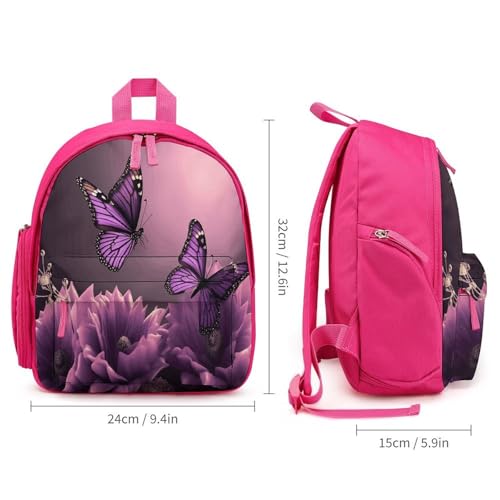 3D Flowers And Purple Butterfly Mini Backpack Light Weight Small Travel Backpack Shopping Travel Daypack2