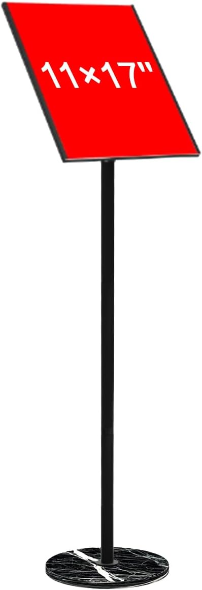 Sign Holder Stand 11 x 17 Floor Sign Standing Versatile, Marble Base, Both Vertical & Horizontal View Sign Displayed Poster Stand for Store Business Show, Black (11x17 inches)