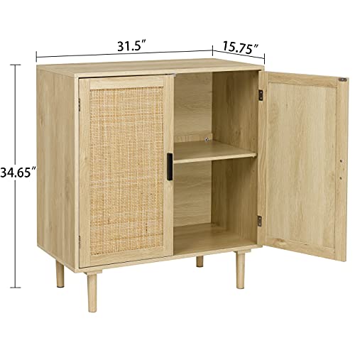 Finnhomy 7615 Sideboard Buffet Kitchen Storage Cabinet With Rattan Decorated Doors thumb #2