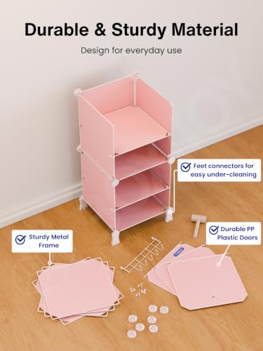 Image of BOXJOY 6 Shelf Plastic Kids Wardrobe with 3 Doors, Sticker Sheet & Holder