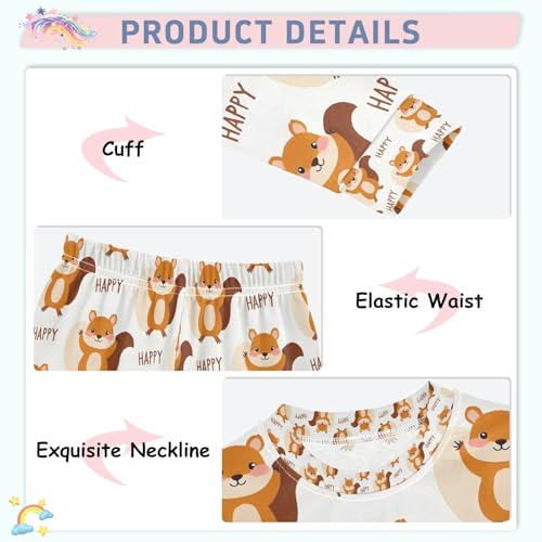 senya Happy Cute Squirrel Pajamas Set Long Sleeve Soft Cotton Sleepwear 2 Piece4