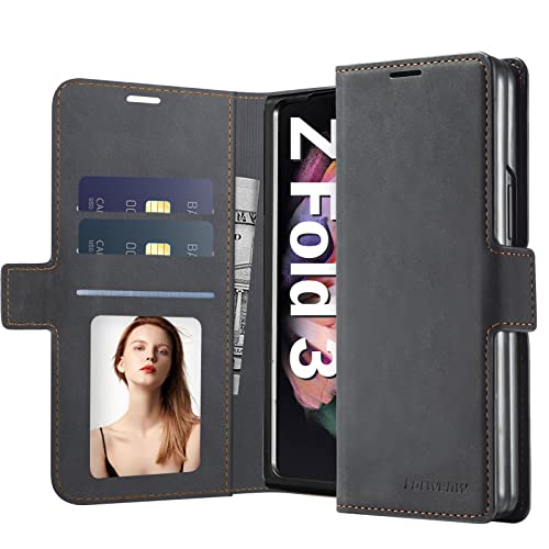 Étui Samsung Galaxy Z Fold 3 en cuir premium noir portefeuille