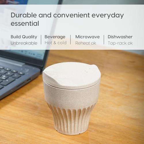 Image of Eha Earth Friendly Rafter Coffee Mug with Lid | Tea Cup Set | 250 ml | Made with Rice Husk | Microwave Safe Mugs for Gifting | 4 Unit | Sand Castle