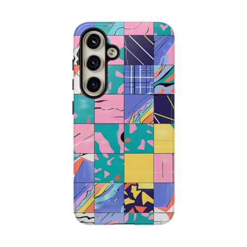 Coque Samsung S24 rigide brillante motif géométrique abstrait rose