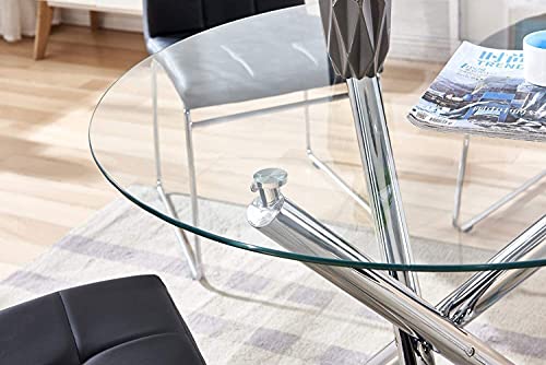 Round Glass Dining Kitchen Table With Chrome Legs Modern Leisure Coffee Table With Tempered Glass Top For Small Space,Dining Room,Kitchen(Three Legs Round Glass, 35.4 X 29.5 In) #TOP2