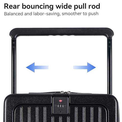 SOKOK Front Pocket Luggage Carry On with Spinner Wheels, Wide Handle Travel Suitcase PC Hardshell Durable Rolling Luggage for Business Trip with Charging Port and Cup Holder, Black3
