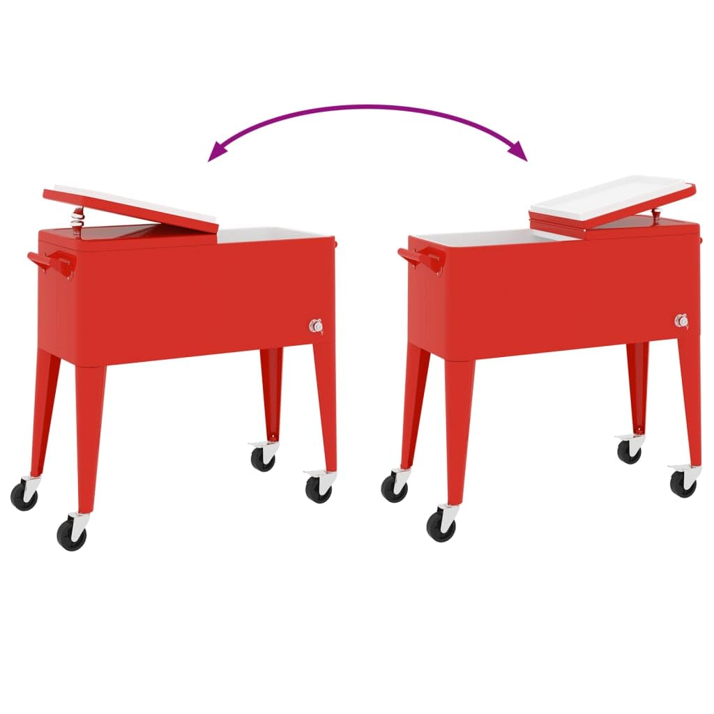 Carro refrigerador con ruedas rojo 92 x 43 x 89 cm, capacidad de 80 cuartos para fiestas en el jardín y barbacoas, enfriador de bebidas aislado con 4 ruedas y diseño práctico