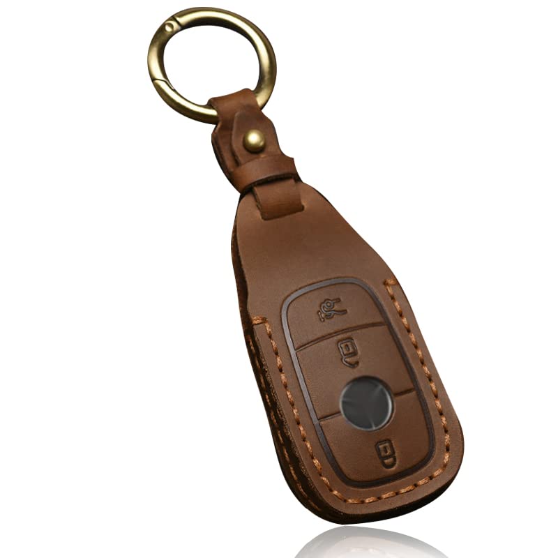 Car Key Case, Smart Key Fob Case for Benz, Genuine Leather Protector Keychain, Car Key Cover for Mercedes 2019-2021 A C G E S Class 2017-2021