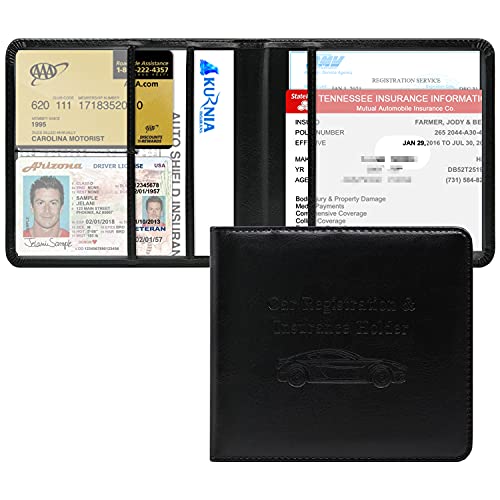 RSAquar Car Registration and Insurance Holder, Leather Vehicle Card Document Glove Box Organizer, Auto Truck Compartment Accessories for Essential Information, Driver License Cards, Men&Women, Black