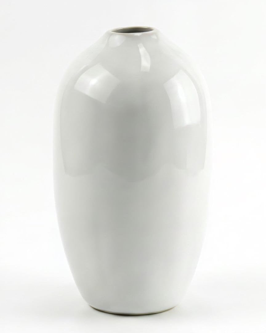 Elvida Interiors Glossy White Ceramic Elongated Bud Vase, Large 14 cm, Decorative Single Stem Vase for Shelf, Table and Bedroom