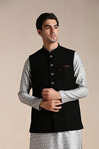 Image of Manyavar Men's Rayon Blend Textured Ethnic Jacket (1pc)