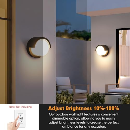 Image of Outdoor Wall Lights 2 Pack, 6 Inch Modern LED Wall Sconces 1200LM, 3CCT Selectable (3200K /4000K /6500K), IP65 Waterproof Black Aluminum Exterior Light Fixtures for House Porch Garage