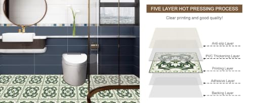 Image of Moroccan Tile Stickers | Waterproof Self Adhesive Peel & Stick Tile Decals for Kitchen Backsplash, Bathroom Wall, Floor, Furniture & Glass (4x4 Inch, Design 34)