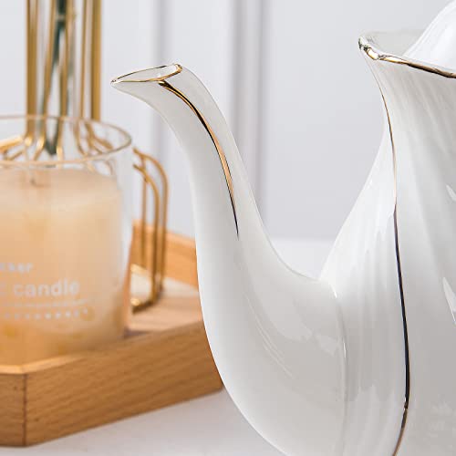 Agyiuns tea pot ceramic with lid, 38.8 Oz for Tea, Milk, Coffee, Flower tea(White with gold thread) by Agyiuns - Image 7