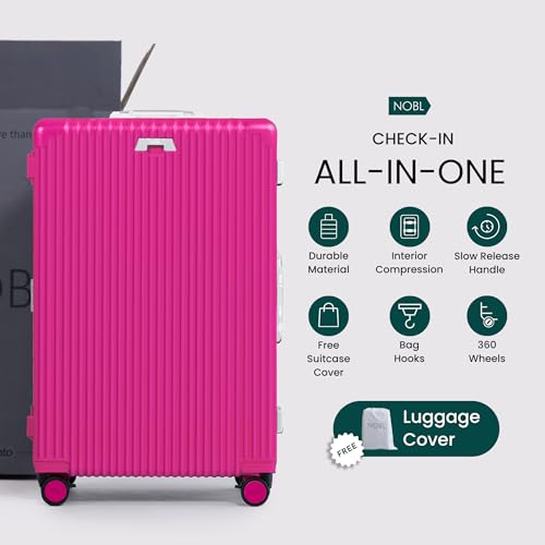 Image of Nobl Travel Large Luggage, Noble Zipperless Aluminum Frame PC Hard Shell Checked Suitcase, 30.25 inchx20 inchx12 inch, Big Check-in Bag with 360 Spinner Wheels, TSA Locks, Interior Compression - Hot Pink