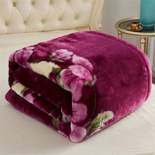 LA VERNE Floral Printed Mink Blanket for Double Bed | Super Soft & Fluffy Heavy Winter Blanket | Luxurious Embossed Design | Warm & Cozy Blanket for Extreme Cold Weather Deal
