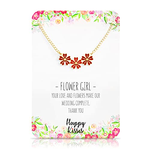 Happy Kisses Flower Girl Necklace - Wedding Gift from Bride - Flower Girl Gifts – Multiple Wedding Colors - Hypoallergenic 18K Silver - Adjustable Chain