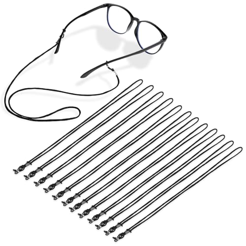 Andibro 12 Stück Nylon Brillenband, Verstellbar Brillenbänder Glasses Chain Brillenkordel für Sonnenbrillen Lesebrillen Kette Sportbrillenband Damen Herren (Schwarz)