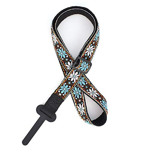 Image of CLOUDMUSIC Ukulele Strap Clip On No Drill J Hook For Soprano Concert Tenor Baritone With Hawaiian Colorful Floral Pattern(Blue White Flower)