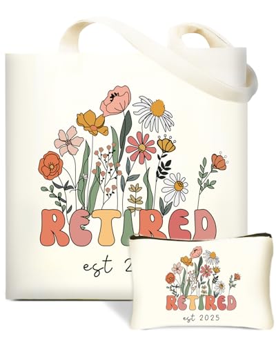 DHQH Retirement Gifts for Women 2025, Retirement Canvas Tote Bag with Handles, Retired Gifts Farewell Gift Ideas for Retirees Coworker Teachers Friends Mom
