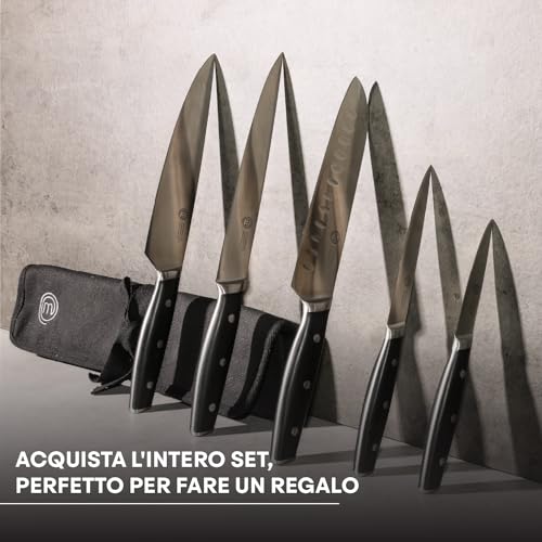 MasterChef Coltello Chef Professionale, Acciaio Inox ad Alto Carbonio, Manici Tripli Rivettati, Codolo Pieno con Bolster, Lama da 20cm - immagine 6