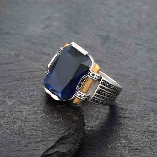 Men Big Sapphire/Red Ruby/Stone Rings,Stainless Steel Turkısh Handmade Ottoman Style Ring Gift For Him4