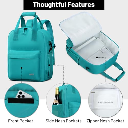 Image of MIER Small 16L Insulated Cooler Backpack with Removable Divider, Lightweight Soft Wine Cooler Bag for Beach Travel Work Picnics Camping, Portable Lunch Backpack for Men Women,Teal