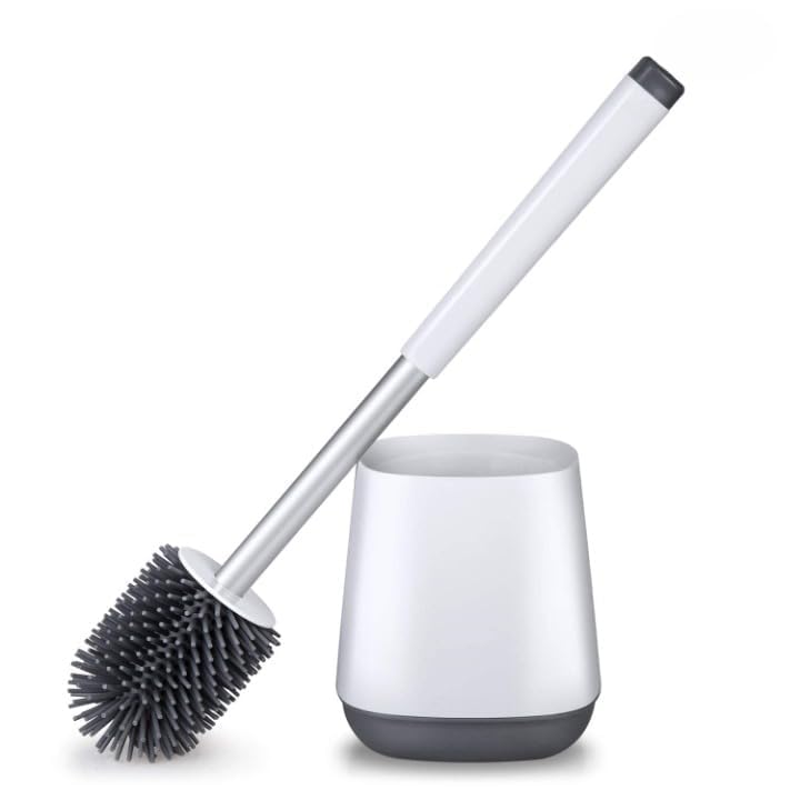 Cazuela Toilet Bowl Brush and Holder Bathroom Storage Cleaning, Bathroom Accessories Toilet Bowl Cleaners with Silicone Bristles, Cleaning Supplies Toilet Cleaner Brush Bathroom Set