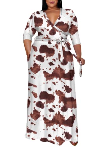 Image of Runwind Plus Size Wrap Dress for Women, Maxi A-Line Dresses with Belt