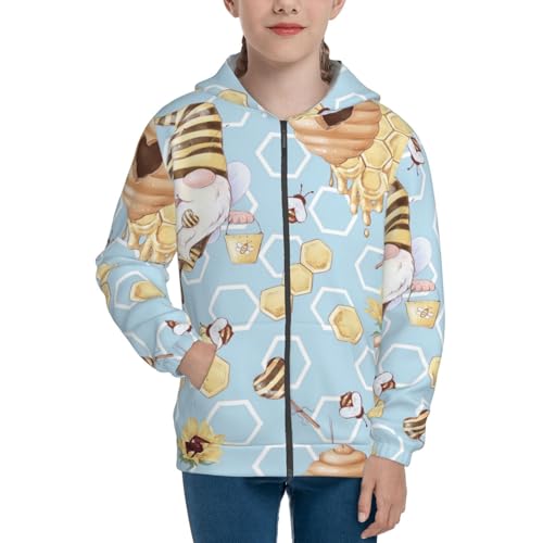 Cute Gnome Bee Collects Honey Kids Pullover Hoodies Boys Zip Up Sweatshirts Girls Athletic Clothes with Pocket3