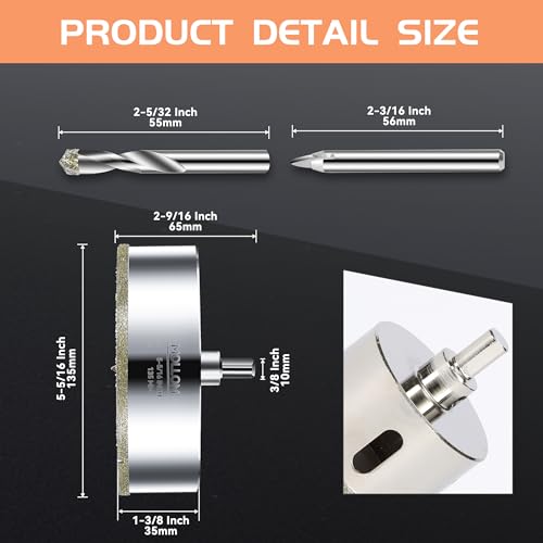 Image of MOLLOM 5-5 /16 inch (135mm) Diamond Hole Saw with 2 Pilot Drill Bit