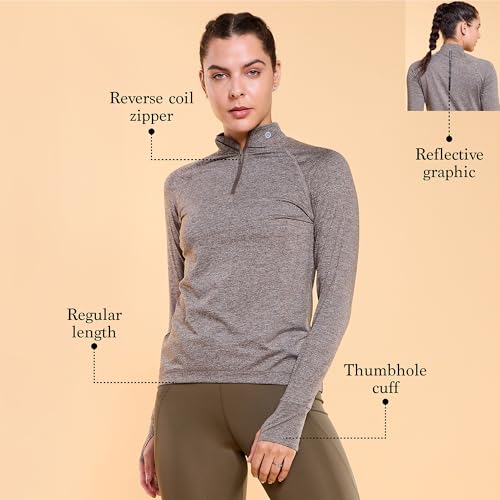 Image of Enamor Full Sleeve High Neck Medium Length Pull on Dry Fit T-Shirt for Women - Slim Fit - A310
