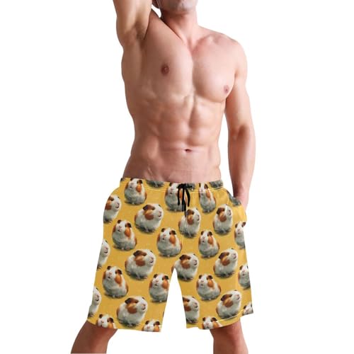 Men's Swim Trunks Guinea Pig Cartoon, Quick Dry Beach Board Shorts with Lining S4