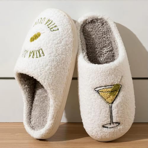 Image of Espresso Martini Slippers for Women Men,Fuzzy Warm Martini Glasses Slippers,Funny Soft Creative Design House Shoes